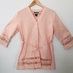 Beautiful Vintage Light Pink Boho Linen Blouse